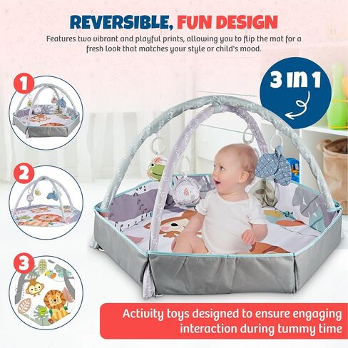 Henry & Colin Baby Activity Play Gym Mat with Hanging Toys, Soft Padded Mat, Sensory Development Play Area for Newborns and Infants, Convertible Play Center for Tummy Time and Fun Learning (Pink) in Saudi Arabia