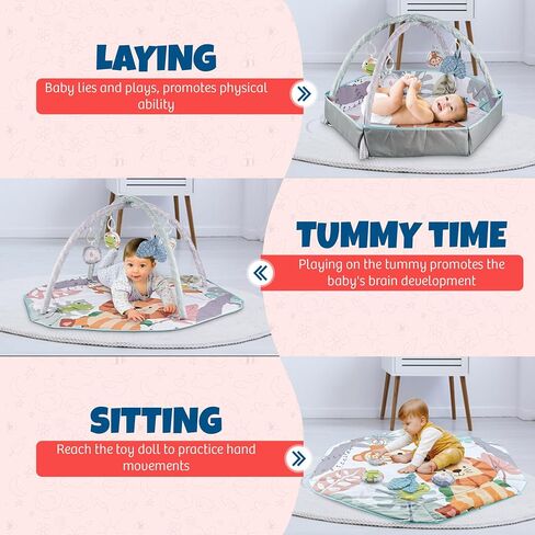 Henry & Colin Baby Activity Play Gym Mat with Hanging Toys, Soft Padded Mat, Sensory Development Play Area for Newborns and Infants, Convertible Play Center for Tummy Time and Fun Learning (Pink) in Saudi Arabia
