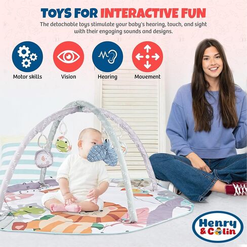 Henry & Colin Baby Activity Play Gym Mat with Hanging Toys, Soft Padded Mat, Sensory Development Play Area for Newborns and Infants, Convertible Play Center for Tummy Time and Fun Learning (Pink) in Saudi Arabia