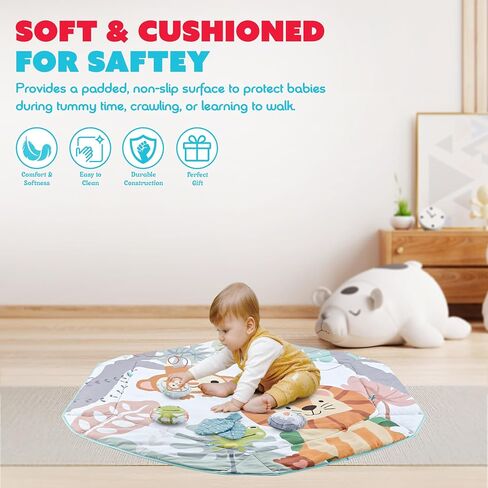 Henry & Colin Baby Activity Play Gym Mat with Hanging Toys, Soft Padded Mat, Sensory Development Play Area for Newborns and Infants, Convertible Play Center for Tummy Time and Fun Learning (Pink) in Saudi Arabia
