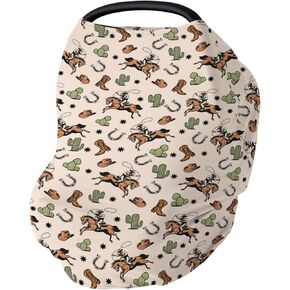 Cute Pink Cowgirl Car Seat Cover for Baby Western Cowgirls Horse Cactus Mountain Sunset Stretchy 5-in-1 Covers Adjustable Infant Carseat Canopy Cover Wild West Desert Breathable Nursing Cover-Up in Saudi Arabia