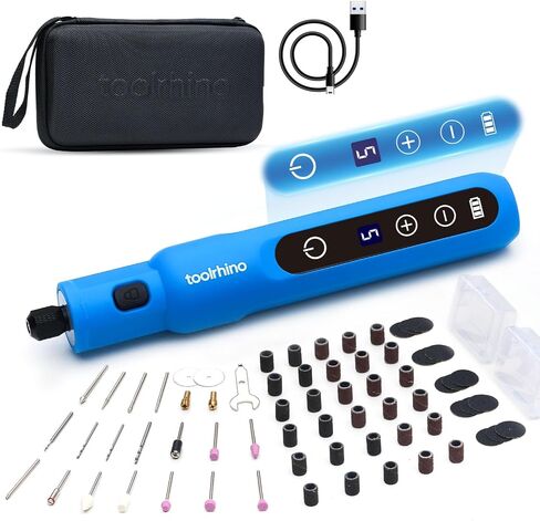 Cordless Rotary Tool Kit, 3.7V Wood Carving Tools with 5 Speed and 62 Accessories, Multi-Purpose Mini Rotary Tool for Sanding, Cutting, Engraving, Drilling, Polishing, DIY Creations, Blue in Saudi Arabia