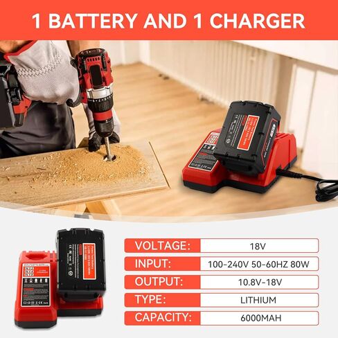 18V 6.0Ah Replacement for Milwaukee M18 Battery and 48-11-1840 Charger Combo (Not Made in Milwaukee) in Saudi Arabia