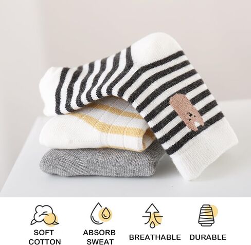 Boys Girls Cotton Ankle Socks, Toddler Striped Animal Print Cute Casual Tube Crew Socks for Baby Kids, 5 Pack in Saudi Arabia
