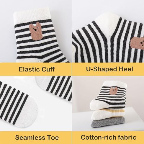Boys Girls Cotton Ankle Socks, Toddler Striped Animal Print Cute Casual Tube Crew Socks for Baby Kids, 5 Pack in Saudi Arabia