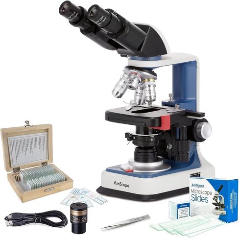 VB-B120C-R-STR 40X-2500X USB-C Rechargeable Student Binocular Compound Microscope with 3D Stage, 1.0MP USB 2.0 Digital Camera, 25-Piece Prepared Slides Set, 50 Blank Slides/100 Coverslips, & Tweezers in Saudi Arabia