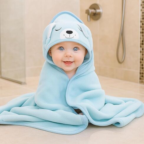 Hooded Baby Bath Towel, Pink Design, Soft and Absorbent (Blue) in Saudi Arabia