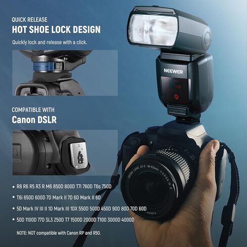 NEEWER NW760-C TTL Flash Speedlite Compatible with Canon DSLR Cameras, 76Ws GN60 2.4G 1/8000s HSS Speedlight, TCM Conversion, 230 Full Power Flashes, 0.1-2.7s Fast Recycling Flashlight in Saudi Arabia