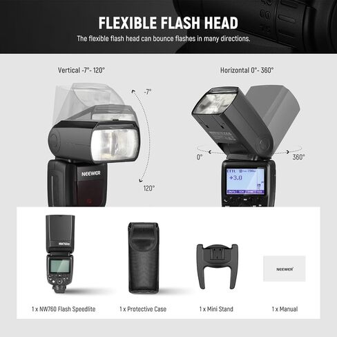 NEEWER NW760-C TTL Flash Speedlite Compatible with Canon DSLR Cameras, 76Ws GN60 2.4G 1/8000s HSS Speedlight, TCM Conversion, 230 Full Power Flashes, 0.1-2.7s Fast Recycling Flashlight in Saudi Arabia