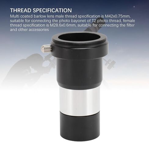 Diyeeni 2X Barlow Lens, Multi Coated Barlow Lens with Dust Cover, M42x0.75mm Male Thread, M28.6x0.6mm Female Thread, for 1.25in Astronomical Telescope Eyepieces in Saudi Arabia