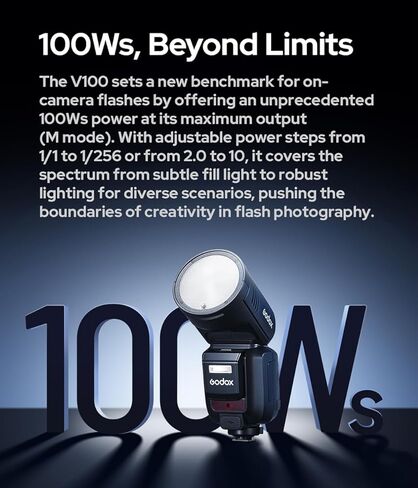 فلاش كاميرا GODOX V100 V100-S TTL Li-Ion مستدير، 1/8000 HSS 100Ws 2.4GTTL فلاش، شاشة OLED، ضوء تشكيل LED مدمج 2 وات، متوافق مع كاميرات سوني (إصدار ترقية GODOX V1-PRO-S) in Saudi Arabia