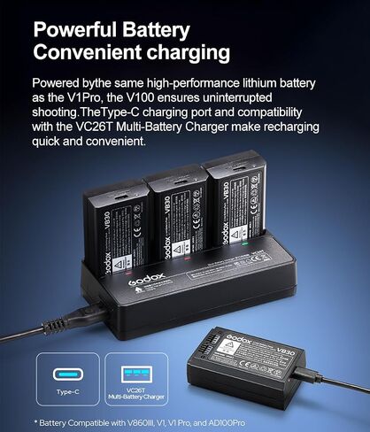 فلاش كاميرا GODOX V100 V100-S TTL Li-Ion مستدير، 1/8000 HSS 100Ws 2.4GTTL فلاش، شاشة OLED، ضوء تشكيل LED مدمج 2 وات، متوافق مع كاميرات سوني (إصدار ترقية GODOX V1-PRO-S) in Saudi Arabia