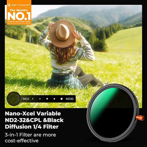 K&F CONCEPT 95mm Black Diffusion Mist Effect 1/4 & Variable ND2-32(1-5 Stops) & Circular Polarizing Filter CPL-in 1 HD Lens Filter with 28 Multi-Coatings for Camera Lenses (Nano-X Series) in Saudi Arabia