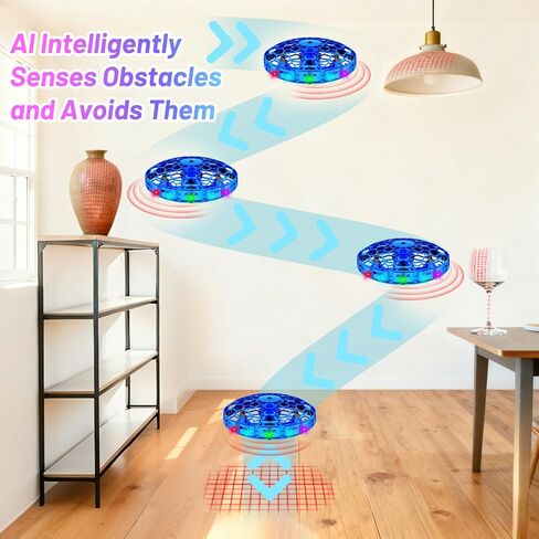لعبة طائرة بدون طيار صغيرة تعمل يدويًا 2025 للأطفال، كرة UFO الطائرة، دوران 360 درجة وأضواء LED مبهرة، ألعاب رائعة للأطفال بعمر 6 7 8 9 10 11 12+ للأولاد والبنات في سن 12 عامًا (أزرق) in Kuwait