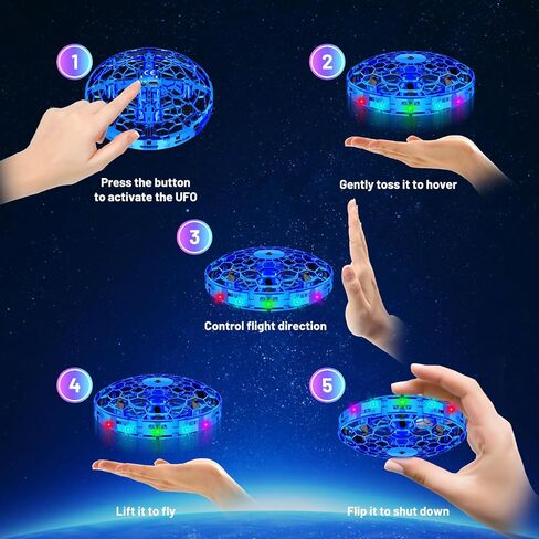 لعبة طائرة بدون طيار صغيرة تعمل يدويًا 2025 للأطفال، كرة UFO الطائرة، دوران 360 درجة وأضواء LED مبهرة، ألعاب رائعة للأطفال بعمر 6 7 8 9 10 11 12+ للأولاد والبنات في سن 12 عامًا (أزرق) in Kuwait
