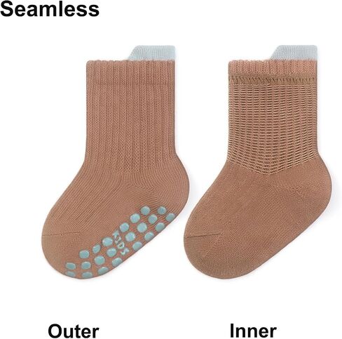 Exegawe 8 Pairs Toddler Non Slip Socks for Boys Girls, Baby Kids Cotton Seamless Crew Anti Skid Gripper Socks 0-5 Years Old in Kuwait