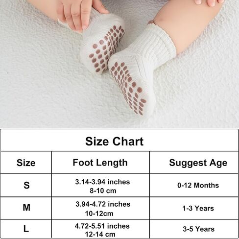 Exegawe 8 Pairs Toddler Non Slip Socks for Boys Girls, Baby Kids Cotton Seamless Crew Anti Skid Gripper Socks 0-5 Years Old in Kuwait