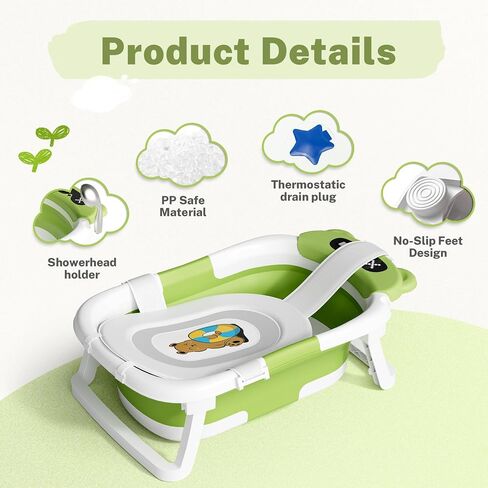 AVIDOR Baby Bathtub,Collapsible Bathtub for Newborn to Toddler,Durable Essential Infant Bath Tub,Portable Travel Baby Tub with Soft Cushion,No-Slip Hanging and Detachable(Grey) in Saudi Arabia