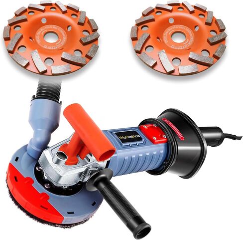 5 Inch Concrete Planer 1500W with Dust Extraction Shroud and Diamond Cup Wheel, Floor Carpet Vinyl & Tile Adhesive Removal Machine (With x2 Grinding Wheel) in Saudi Arabia