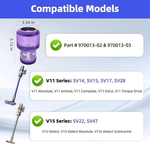 طقم مرشح بديل مكون من 3 عبوات متوافق مع محرك عزم الدوران Dyson V11/الحيوان/المطلق/الكامل/الإضافي، V15 Detect، V15s Detect Submarine، SV14، SV15، SV17، SV22، SV28، SV47 in Kuwait
