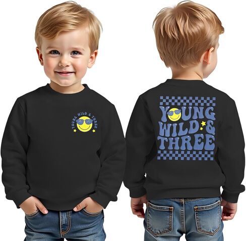 MODNTOGA Toddler Boy Young Wild Three Sweatshirt Cute Face Graphic Birthday Shirt Long Sleeve Funny Print Pullover Bday Tops in Saudi Arabia