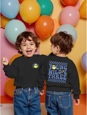 MODNTOGA Toddler Boy Young Wild Three Sweatshirt Cute Face Graphic Birthday Shirt Long Sleeve Funny Print Pullover Bday Tops in Saudi Arabia