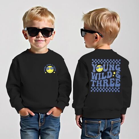 MODNTOGA Toddler Boy Young Wild Three Sweatshirt Cute Face Graphic Birthday Shirt Long Sleeve Funny Print Pullover Bday Tops in Saudi Arabia