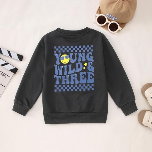 MODNTOGA Toddler Boy Young Wild Three Sweatshirt Cute Face Graphic Birthday Shirt Long Sleeve Funny Print Pullover Bday Tops in Saudi Arabia
