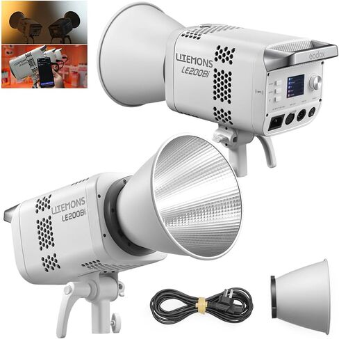 مصباح فيديو Godox LE200Bi 220W COB LED ثنائي اللون مع حامل Bowens، 2800K-6500K، CRI/TLCI≥98، تعتيم 0-100%، 11 وضع FX، تحكم بلوتوث/DMX لبث الاستوديو in Saudi Arabia