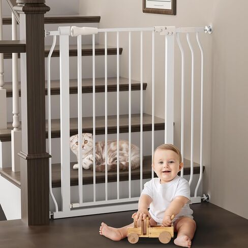 ELEVON Baby Gate for Stairs Doorways, Safety Pet Gate with Auto-Close/Hold-Open Features, Fits Openings 29.1" to 38.5", 36" Tall, Easy Pressure Mounted Walk Through Baby Dog Gate, White in Saudi Arabia
