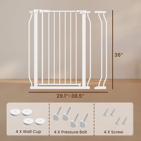 ELEVON Baby Gate for Stairs Doorways, Safety Pet Gate with Auto-Close/Hold-Open Features, Fits Openings 29.1" to 38.5", 36" Tall, Easy Pressure Mounted Walk Through Baby Dog Gate, White in Saudi Arabia