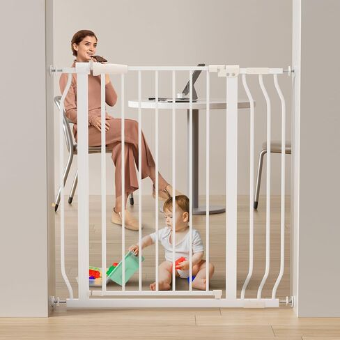 ELEVON Baby Gate for Stairs Doorways, Safety Pet Gate with Auto-Close/Hold-Open Features, Fits Openings 29.1" to 38.5", 36" Tall, Easy Pressure Mounted Walk Through Baby Dog Gate, White in Saudi Arabia