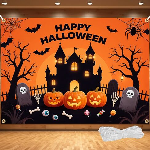 خلفية Happy Halloween - خلفية كبيرة للهالوين مقاس 71 × 43 بوصة مع شريط بطول 19.69 قدمًا | ديكورات اليقطين والأشباح للجدران والحفلات وكشك الصور in Kuwait
