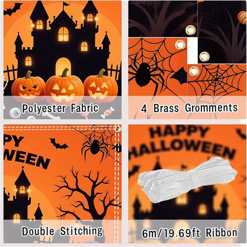 خلفية Happy Halloween - خلفية كبيرة للهالوين مقاس 71 × 43 بوصة مع شريط بطول 19.69 قدمًا | ديكورات اليقطين والأشباح للجدران والحفلات وكشك الصور in Kuwait