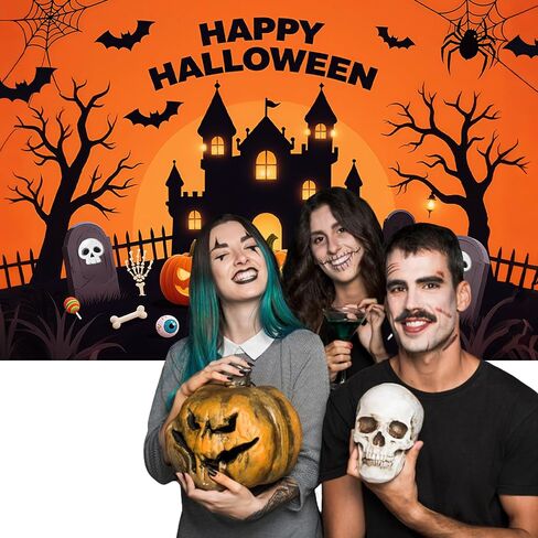 خلفية Happy Halloween - خلفية كبيرة للهالوين مقاس 71 × 43 بوصة مع شريط بطول 19.69 قدمًا | ديكورات اليقطين والأشباح للجدران والحفلات وكشك الصور in Kuwait