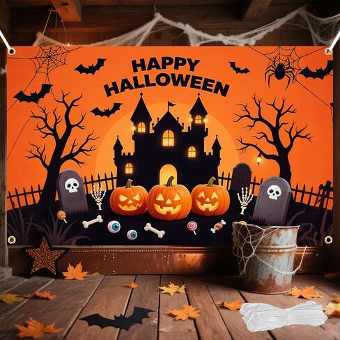 خلفية Happy Halloween - خلفية كبيرة للهالوين مقاس 71 × 43 بوصة مع شريط بطول 19.69 قدمًا | ديكورات اليقطين والأشباح للجدران والحفلات وكشك الصور in Kuwait