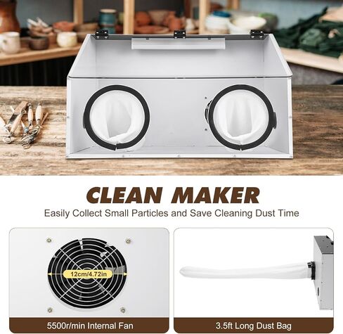 Fully Enclosed Electric Grinding Table Polisher Acrylic Cover Dust Box with Acrylic Cover, LED Light & Blower High Transparent Dust Electric Acrylic Cover Dustproof Box (2 Hole) in Kuwait