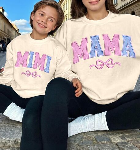 Mommy and Me Matching Outfits Crewneck Long Sleeve Pullover Tops Cute Family Matching Shirt in Saudi Arabia