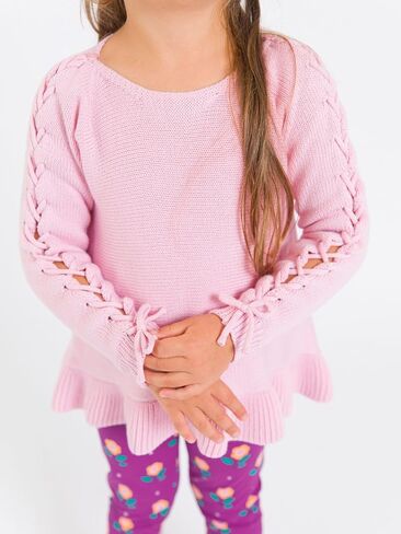 RuffleButts Girls Ruffle Hem Lace Up Sweater in Saudi Arabia