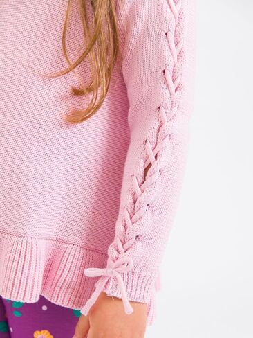 RuffleButts Girls Ruffle Hem Lace Up Sweater in Saudi Arabia