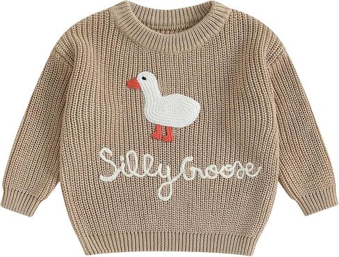 Toddler Baby Boy Girl Goose Outfits Sweater Silly Goose Embroidery Long Sleeve Sweatshirt Chunky Knit Pullover Tops in Saudi Arabia