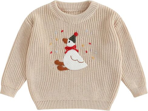 Toddler Baby Boy Girl Goose Outfits Sweater Silly Goose Embroidery Long Sleeve Sweatshirt Chunky Knit Pullover Tops in Saudi Arabia