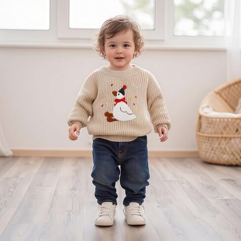Toddler Baby Boy Girl Goose Outfits Sweater Silly Goose Embroidery Long Sleeve Sweatshirt Chunky Knit Pullover Tops in Saudi Arabia
