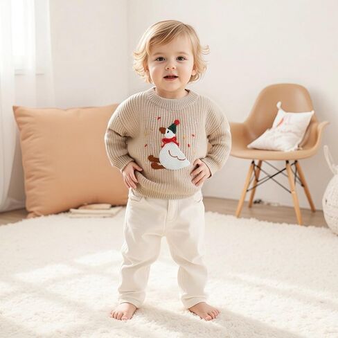 Toddler Baby Boy Girl Goose Outfits Sweater Silly Goose Embroidery Long Sleeve Sweatshirt Chunky Knit Pullover Tops in Saudi Arabia