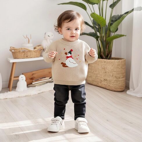 Toddler Baby Boy Girl Goose Outfits Sweater Silly Goose Embroidery Long Sleeve Sweatshirt Chunky Knit Pullover Tops in Saudi Arabia