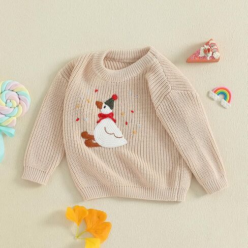 Toddler Baby Boy Girl Goose Outfits Sweater Silly Goose Embroidery Long Sleeve Sweatshirt Chunky Knit Pullover Tops in Saudi Arabia