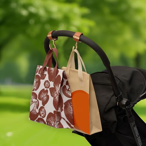 2 حزمة من خطافات عربة الأطفال، قفل قوي من الجلد الصناعي بخطاف وحلقة وخطاطيف معدنية عالية الجودة، مشبك حقيبة عالمي|دوران 360 درجة، سعة 66 رطل، كرسي متحرك غير قابل للانزلاق (أسود-رمادي فضي) in Kuwait