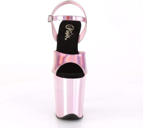 FLAMINGO-809HG - 8" Heel, 4" Platform Holographic Ankle Strap Sandal with Chrome Plated Platform Bottom Baby Pink 10 in Saudi Arabia