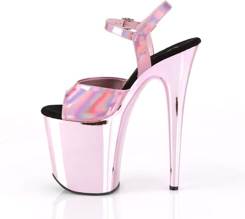 FLAMINGO-809HG - 8" Heel, 4" Platform Holographic Ankle Strap Sandal with Chrome Plated Platform Bottom Baby Pink 10 in Saudi Arabia