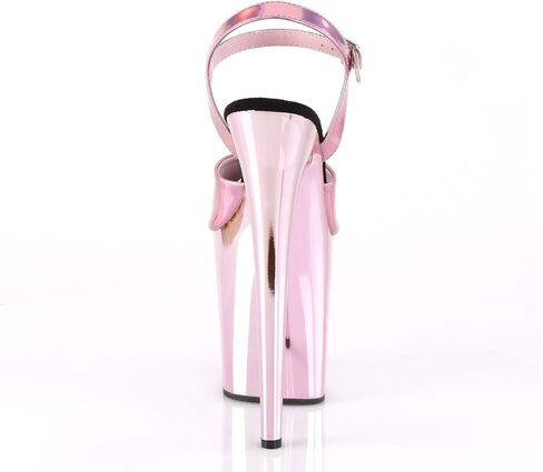 FLAMINGO-809HG - 8" Heel, 4" Platform Holographic Ankle Strap Sandal with Chrome Plated Platform Bottom Baby Pink 10 in Saudi Arabia